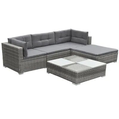 Immagine prodotto di vidaXL set da giardino 5 pezzi con cuscini in rattan grigio