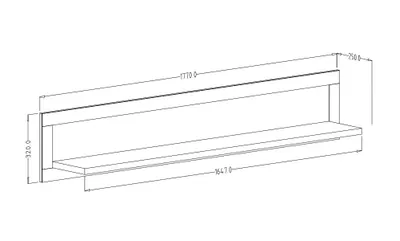 A technical drawing with dimensions of a wall shelf.