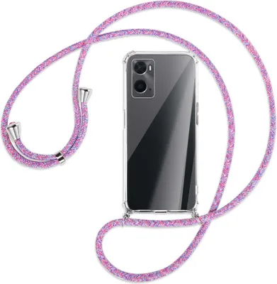 Produktbild von Handykette Backcover-Schutzhülle mit Band (Metall silberfarben) für Oppo A76 - lila/rosa/blau