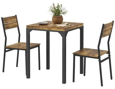 Produktbild von 3-teilige Essgruppe, Esstisch-Set, 1 Tisch, 2 Stühle, MDF+Metall, Braun