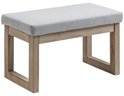 Zdjęcie produktu dla Puf - Tapicerowany puf - Wygląd lnu - Tapicerowane siedzisko - Drewniane nogi - Szary - 68 x 38 x 42 cm