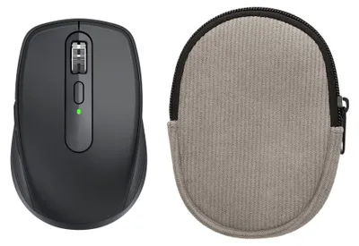 Produktbild von kwmobile Maus Tasche kompatibel mit Logitech MX ANYWHERE 3 / ANYWHERE 3S Hülle - Case für Bluetooth Maus aus robustem Cord und Neopren Stoff - Grau