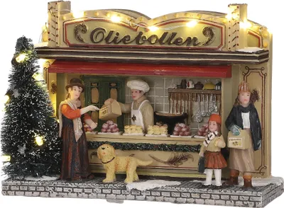 Produktbild von LuVille Weihnachtsdorf-Miniatur Krapfen-Stand - L17 x B6 x H12 cm