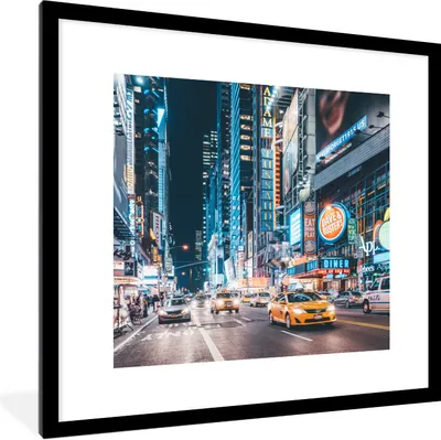 Produktbild von MuchoWow® Gerahmtes Poster New York - Taxi - Times Square 40x40 cm - Poster mit Schwarzem Bilderrahmen Wandposter Rahmen Foto Bilder - Poster - Plakat im Rahmen