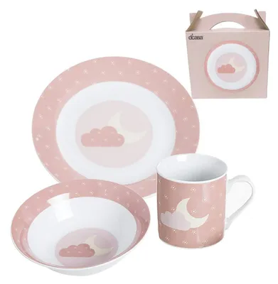 Kinderfrühstücksservice, rosa/weiß, Porzellan, 790 g