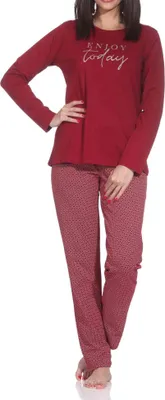 Produktbild von Normann Damen langarm Schlafanzug Pyjama im eleganter Optik ; rot , 48