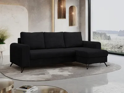 Produktbild von Ecksofa Wohnzimmer aus Cordstoff mit Schlaffunktion - HUGO-lin - Schwarz