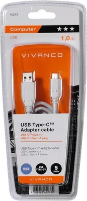 Produktbild von ViVanco™45273, 1 m, USB C, USB A, USB 3.2 Gen 1 (3.1 Gen 1), 5 Gbit/s, Weiß