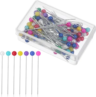 Produktbild von Stecknadeln mit Kopf - 100 Stück - Runde Kunstperle - Lange Glasballenköpfe - Gerade Quiltnadeln - Weiße gerade Kopfnadeln - Für Näharbeiten, Handwerk, Hochzeit (bunt)