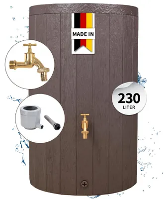 Productafbeelding van GARANTIA TIMBER complete-set 230 L bruin incl. messing-aftapkraan en regenpijpaansluiting, AI-gegenereerde afbeelding