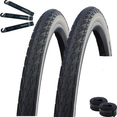 Produktbild von 2 x Schwalbe Delta Cruiser Plus PunctureGuard in Schwarz-Weiß/Reflex 28-622 (28 x 1,10) + 2 x Schwalbe Schläuche DV15 inkl. maxxi4you Reifenheber