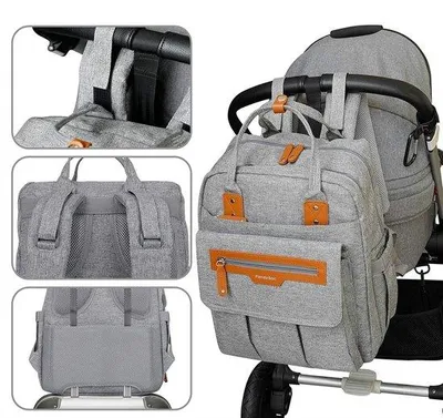Immagine prodotto di Zaino porta pannolini Unyqoos® con fasciatoio removibile, sistema di fissaggio al passeggino, 17 scomparti, tasche termiche per biberon, scomparto per laptop da 15,6 pollici, grande, colore grigio