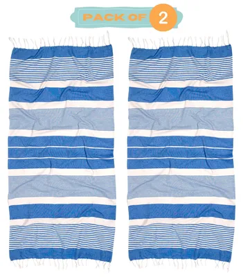 Productafbeelding van Fouta strandhanddoek 90 x 180 cm, 2 stuks, katoen, blauw, voor strand