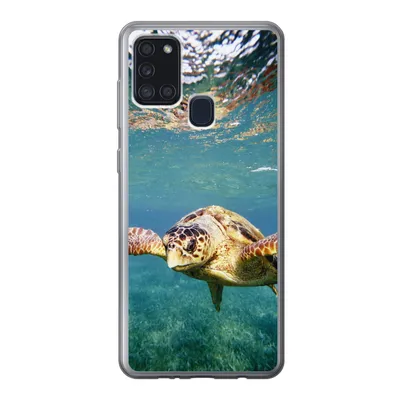 Produktbild von MuchoWow® Handyhülle Schutzhülle Hülle für Samsung Galaxy A21s Schildkröte - Wasser - Blau Silikon Softcase Handy Hülle - Hartschale