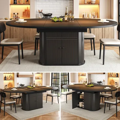 Produktbild von Ausziehbarer Esstisch mit Stauraum, 118–158 x 118 x 76,5 cm, für 4–6 Personen, Küchentisch mit Stauraum, platzsparend, für das Esszimmer geeignet