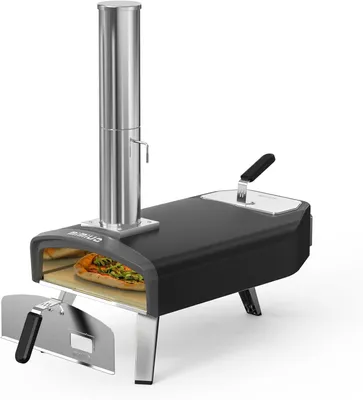 Produktbild von Tragbarer Pizzaofen für den Außenbereich mit 33 cm quadratischem Pizzastein, mobiler Pizzaofen für Holzkohle und Brennholz, Holzofen für Garten, Camping