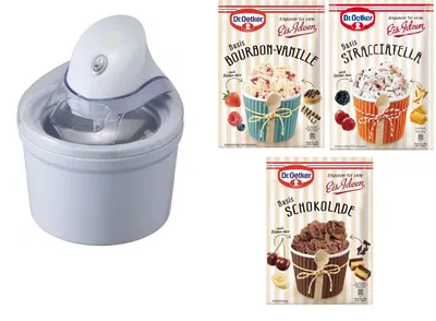 Produktbild von Perfect Mix Eismaschine Eiscreme Maschine 4in1( Speiseeismaschine Speiseeisbereiter, Sorbet Maschine, Frozen Yoghurt Maschine, Eiswürfelbehälter ), 1,2 L, Eisherstellung 15 min. + 3x Speiseeispulver ()