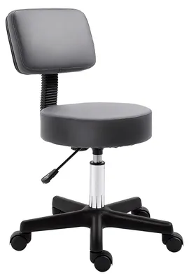 Produktbild von HOMCOM Rollhocker Höhenverstellbarer Arbeitshocker mit Lehne, Grau Ø35 x 72-84cm