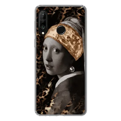 Produktbild von MuchoWow® Handyhülle Schutzhülle Hülle für Huawei P30 Lite Mädchen mit Perlenohrring - Pantherdruck - Braun Silikon Softcase Handy Hülle - Handyhülle