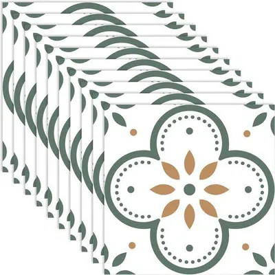 Produktbild von Famanu Fliesenaufkleber für Küche und Badezimmer - 10 Stück Selbstklebende Fliesen mit Grüner Textur 20x20 cm