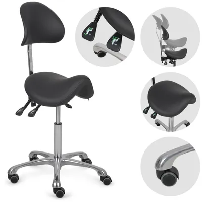 Produktbild von HABYS Ergonomischer Drehhocker Diana mit Rückenlehne | Rollhocker Arbeitshocker Praxishocker höhenverstellbar | Chrom-Basis & Formschaum | Schwarz