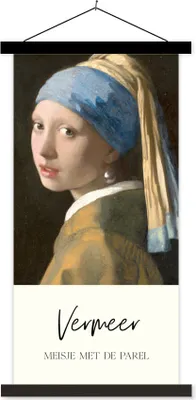 Produktbild von MuchoWow® Textilposter Das Mädchen mit dem Perlenohrring - Vermeer 60x120 cm mit schwarzem Rahmen - Magnete