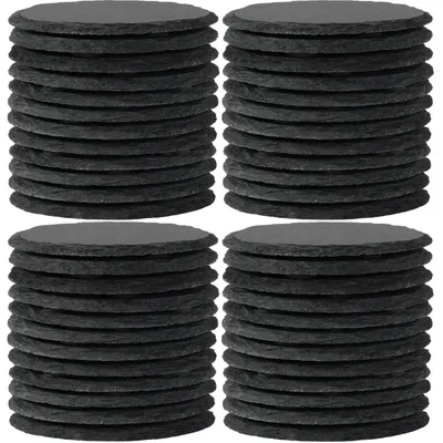 48 runde Schieferuntersetzer, 10 cm, schwarz, Naturstein