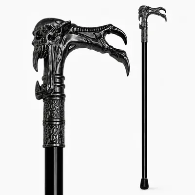 Produktbild von Gehstock aus Metall "Totenkopf Kralle" | Schwarz Silber