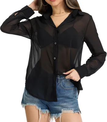 Produktbild von Transparente Chiffonbluse mit langen Ärmeln für verschiedene Anlässe