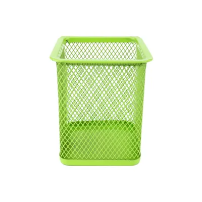 Immagine prodotto di D.RECT portapenne quadrato in metallo | cubo portapenne in filo metallico | coppa multifunzionale a rete per penne a sfera colore lime