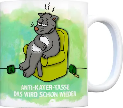 Produktbild von Kaffeebecher mit Anti-Kater Motiv und Spruch: Das wird schon wieder Kaffeetasse