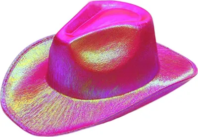 Produktbild von Partyhut für Damen, leuchtende Farbe, konkave Oberseite, breite Krempe, glänzende Oberfläche, Cosplay, Kostüm, Tanzshow, Requisiten, Western-Cowboyhut, Kopfbedeckung, Rosarot, Einheitsgröße