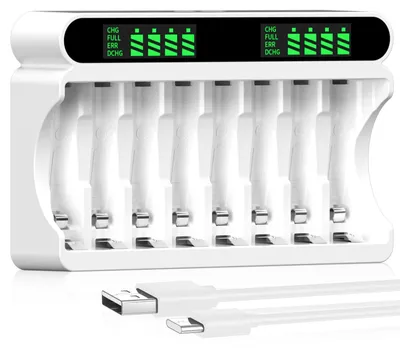 Productafbeelding van Oplaadbare Batterijlader met 8 Laadsleuven en LCD-display