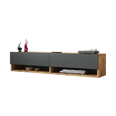 Produktbild von In And OutdoorMatch TV-Schrank Leon – TV-Möbel – TV-Einheit – 2 Staufächer – 140 x 31,5 x 29,5 cm – Holzfarben und Anthrazit – dekorativer Schrank