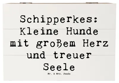 Produktbild von Mr. & Mrs. Panda Box Spruch Schipperkes Herz 22 x 15 cm - Weiß - Geschenk, mutige Hunde, holzschachtel, Hunderassen Charakter, fotokiste, verspielter Hund, lebhafter