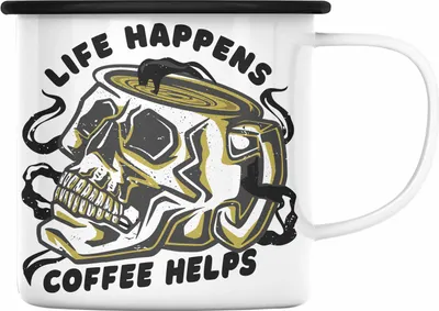 Produktbild von Trendation - Emaille Tasse Totenkopf Kaffeeliebhaber Geschenk Spruch (Schwarz)