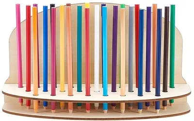 Image de Porte-pinceaux en bois avec 27 emplacements - Organisateur de bureau - Organisateur en bois - Pour pinceaux/porte-pinceaux - Artisanat - Dimensions : 300 x 100 x 180 mm