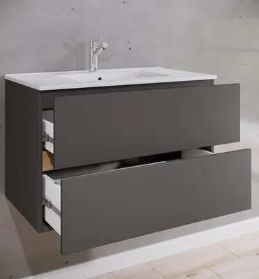 Produktbild von VCM 2-tlg. Waschtisch mit Keramikbecken, Badschrank mit 2 Softclose-Schubladen, Maße Waschplatz Set: H. 51 x B. 81 x T. 47 cm, Cosila-I