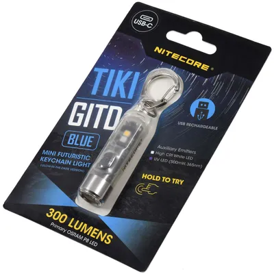 Produktbild von Nitecore TIKI GITD BLUE, Schlüsselanhänger-Blinklicht, Grau, Polycarbonat (PC), Edelstahl, Tasten, 1 m, IP66