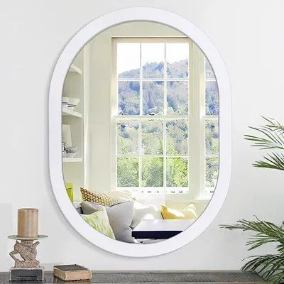 Immagine prodotto di Specchio ovale bianco con cornice in legno per bagno e camera da letto