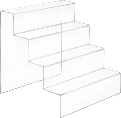 Produktbild von Dekotreppe 4-Stufig (300x300x300mm) aus glasklarem Acrylglas - Zeigis® / Stufendisplay / Präsentationstreppe / Treppendisplay / Treppenständer / Präsentations-Treppe / Warenträger / Acryl / Transparent