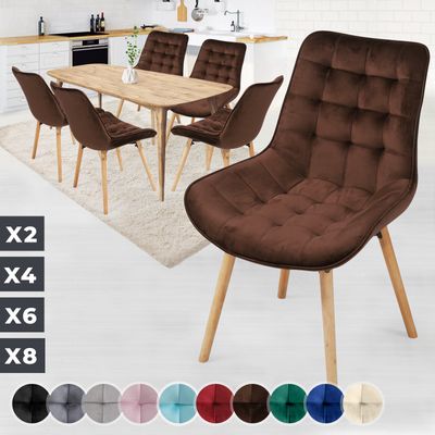MIADOMODO® Esszimmerstühle - Braun, 6er Set, Sitzfläche aus Samt, Gepolstert, Gesteppt, Beine aus Buchenholz, mit Rückenlehne - Polsterstuhl