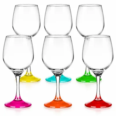 Immagine prodotto di Bicchieri da vino - 250 ml - Set di 6 - Piedi colorati - Vetro