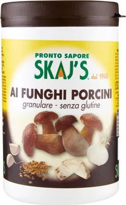 Produktbild von Granulatzubereitung für Brühe und Würze mit Steinpilzgeschmack, glutenfrei, mit Glutamat, ohne Konservierungsstoffe, fettarm 150 g. 6 Stk, 3x500