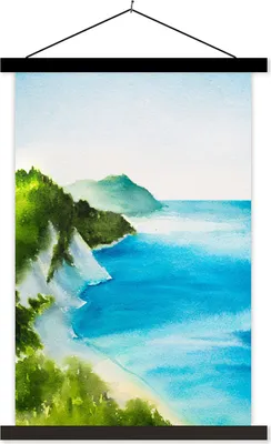 Produktbild von MuchoWow® Textilposter Meer - Strand - Berge 40x60 cm mit schwarzem Rahmen - Wanddekorationen