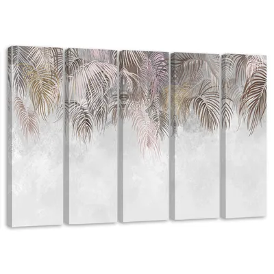 Produktbild von 5-teiliges leinwandbild palmenblätter 150x100 cm Feeby grau wandbild bereit zum aufhängen