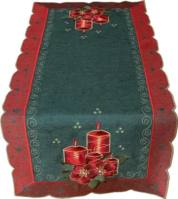 Produktbild von Tischläufer OLIVIA Kerzen Weihnachten Polyester grün-rot 40 x 90 cm