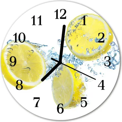 Produktbild von Glasuhr Wanduhr Küchenuhr Echt-Glas 30fi cm Zitronen gelb