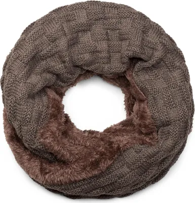 Produktbild von styleBREAKER warmer Feinstrick Loop Schal mit Flecht Muster und sehr weichem Fleece Innenfutter, Schlauchschal, Uni 01018150