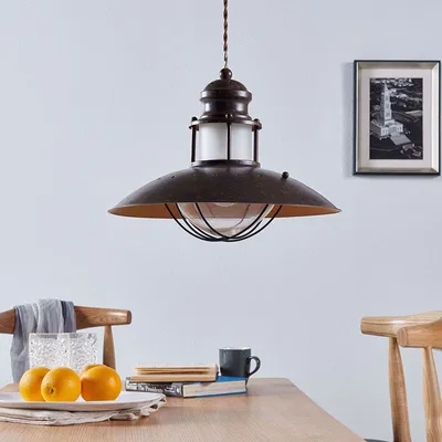 Produktbild von Lindby Landhaus / Vintage /Landhaus / Vintage / Rustikal Industrielle runde Hängelampe rostbraun 35 cm - Louisanne / Innenbeleuchtung / Wohnzimmerlampe / Schlafzimmer / Küche Stahl /Glas Rund LED geeignet E27 Max. 1 x 60 Watt
